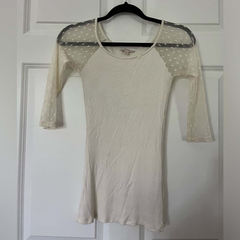 Guess White Top with Mesh Polka Dot Detail
